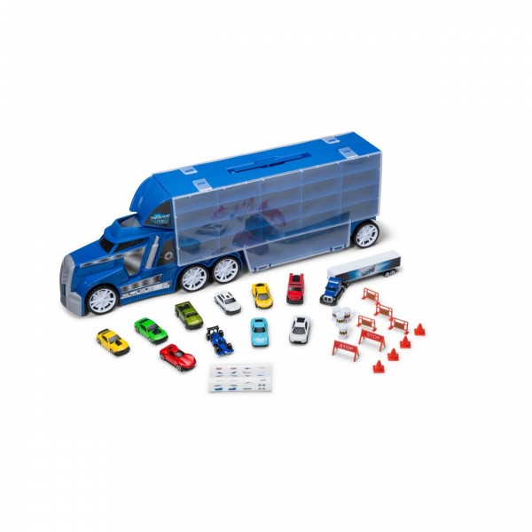 Speed City Stunt Transporter Truck with 11 Vehicles
