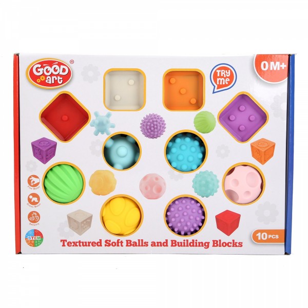 Good Art Sensory Textured Balls and Building Blocks 10 Piece Play Set