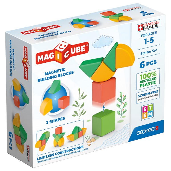 Geomag Magicube Eco Recycled 3 Shapes 6 piece Magnetic Building Set
