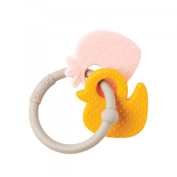Nattou Activity Full Silicone Rattle with Theeter - Strawberry & Duck