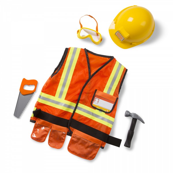 Melissa and Doug Dress Up Play Construction Worker Costume with Hat and Accessories