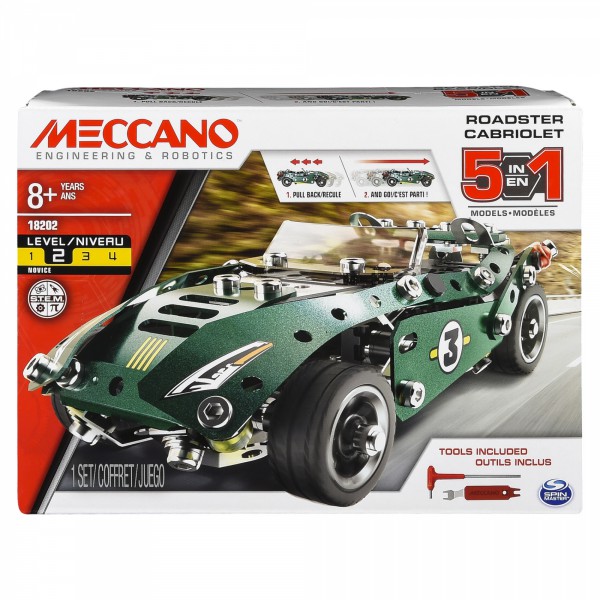 Erector by Meccano 5 in 1 Roadster Pull Back Car Building Kit