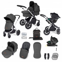 Ickle Bubba Stomp Luxe All-in-One I-Size Travel System With Isofix Base - Silver / Charcoal Grey / Black