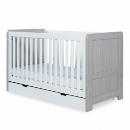 Ickle Bubba Pembrey Cot Bed and Under Drawer - Ash Grey / White