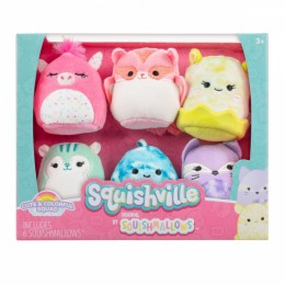 Squishville by Original Squishmallows Cute & Colourful Squad Plush - Six 2-Inch Squishmallows Plush Including Annalise, Duna, Fuyuki, Danika, Lemora, and Rayn