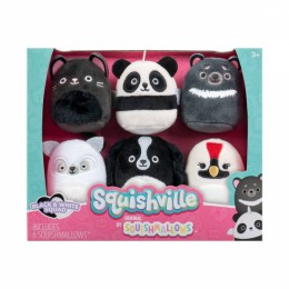 Squishville by Original Squishmallows Black and White Squad Plush - Six 2-Inch Squishmallows Plush Including Tajo, Kayce, Bambalina, Landi, Nathaniel, and Basma
